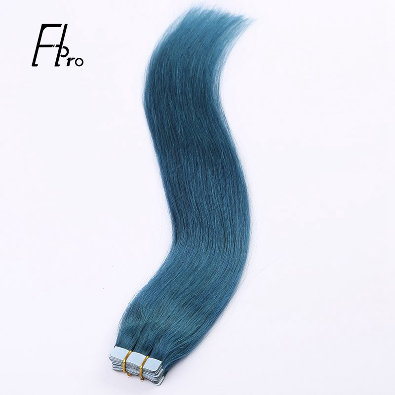 Premium Virgin Hair Blue Color Tape Hair Extensions Straight 18 inches